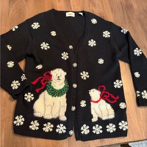 Vintage Talbots Black Cardigan with Polar Bear Design